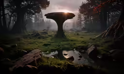 a large mushroom sitting in a grass field