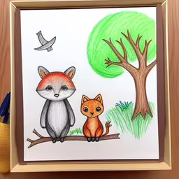 a picture of two small foxes sitting on a branch