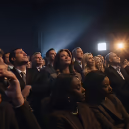 an audience of people watching a presentation on stage