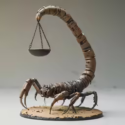 sculpture in the shape of scorpion under balance