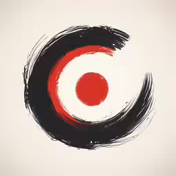 a painting of black, red and white with a circle on it