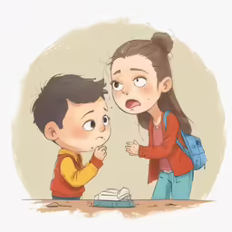 the young child has a very upset face as the parent speaks