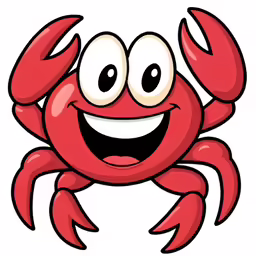 a smiling crab with large eyes and two legs