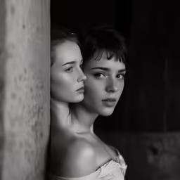 two women standing close to one another and posing for the camera