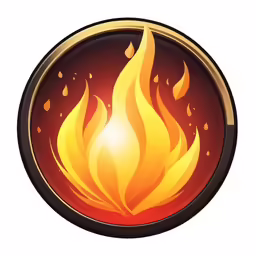 a shiny, red and gold fire logo