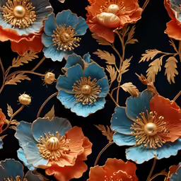 an abstract design with flowers and leaves