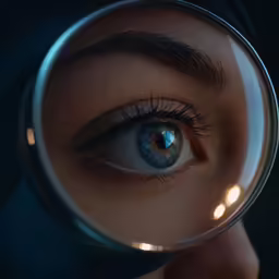 an eye is looking through a magnifying glass