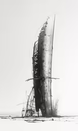 an abstract building with lots of windows and a spiraling piece of metal