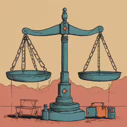 a blue and yellow scale on top of a red floor,two blue scales sit atop each other on a pink background