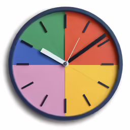 a large clock with different colored hands