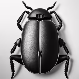 a black beetle on white background with two legs