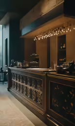 an upscale looking restaurant bar with large wine bottles