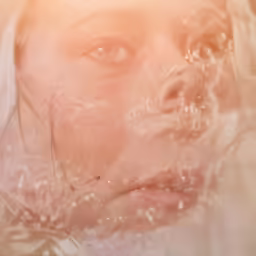 a woman staring in the window with drops of water on her face