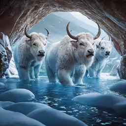 a group of animals standing in a cave