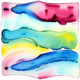 a watercolor background with a sky and rainbow