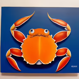 a crab sitting on the back of a blue background