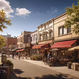 the people are shopping and eating on the side of the street