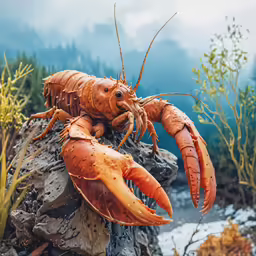 the two crayfish are on the rock