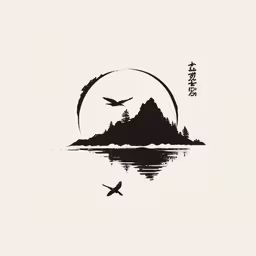 bird flying in front of island with trees and the sky