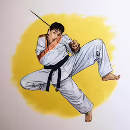drawing of man on knees doing karate kick