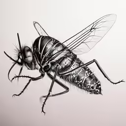 a drawing of a large mosquito with its wings folded