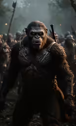 an evil man in chains holding two knives