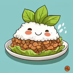 cartoon plate with a green leaf on top