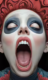 an evil little girl with her mouth open