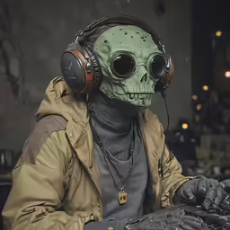 a man with headphones and gloves on wearing head phones