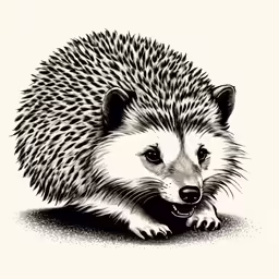 a drawing of a white and black hedgehog