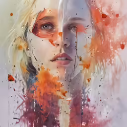 a poster with some sort of portrait as well as an abstract background