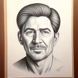 a black and white drawing of a man,the drawing is of a man with a mustache,a drawing of john bonder,drawing of a man