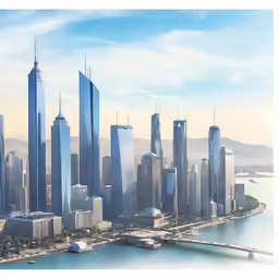 an aerial view of a city with high rise buildings