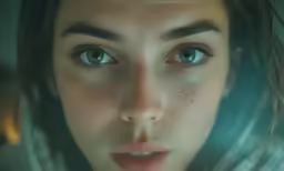 a close up of a woman looking down