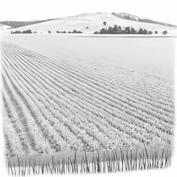 a black and white photo of the fields in winter