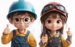 two young children with helmets on giving thumbs up