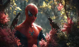 a spiderman in a forest with plants