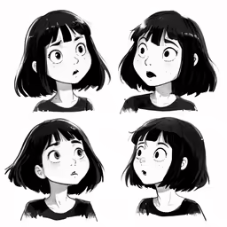 the faces and shoulders of a young girl with three expressions
