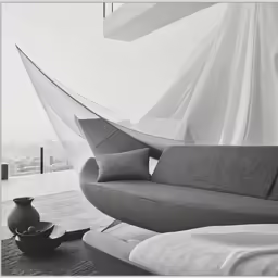 there is a hammock that looks like a tent in a room