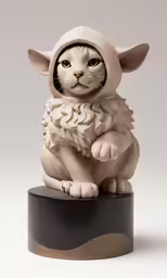 a white statue of a cat wearing a hat