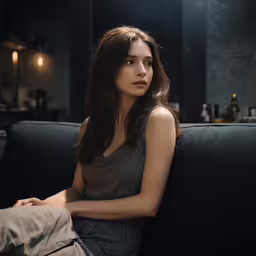 a pretty lady sitting on top of a couch