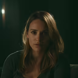 a woman looking to the side in the dark