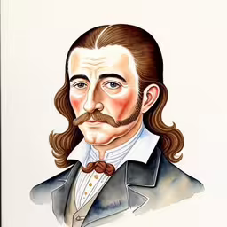 a portrait painting of john adams, a character in a tv show,the picture of a man with long hair and a mustache