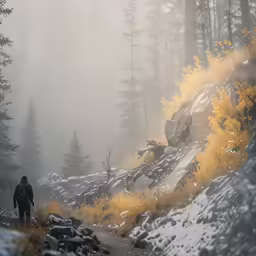 there is a man standing on the side of a hill