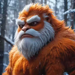 an orange furry creature in a snowy forest
