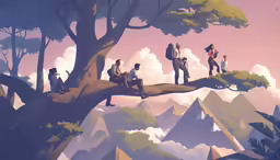a group of people walking up a hill