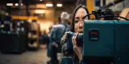 woman takes a picture while taking an industrial photo