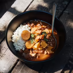 a bowl of food that is on a table