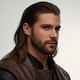 a man with long hair and braid in a leather jacket