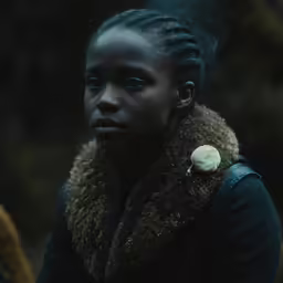 a woman with a flower is sitting down